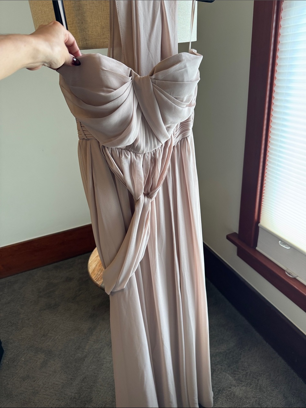 Birdy Grey Strapless Draped Gown in Blush Nude